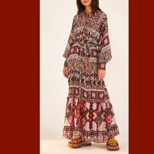Farm Rio Blouson-Sleeve Belted Maxi Dress